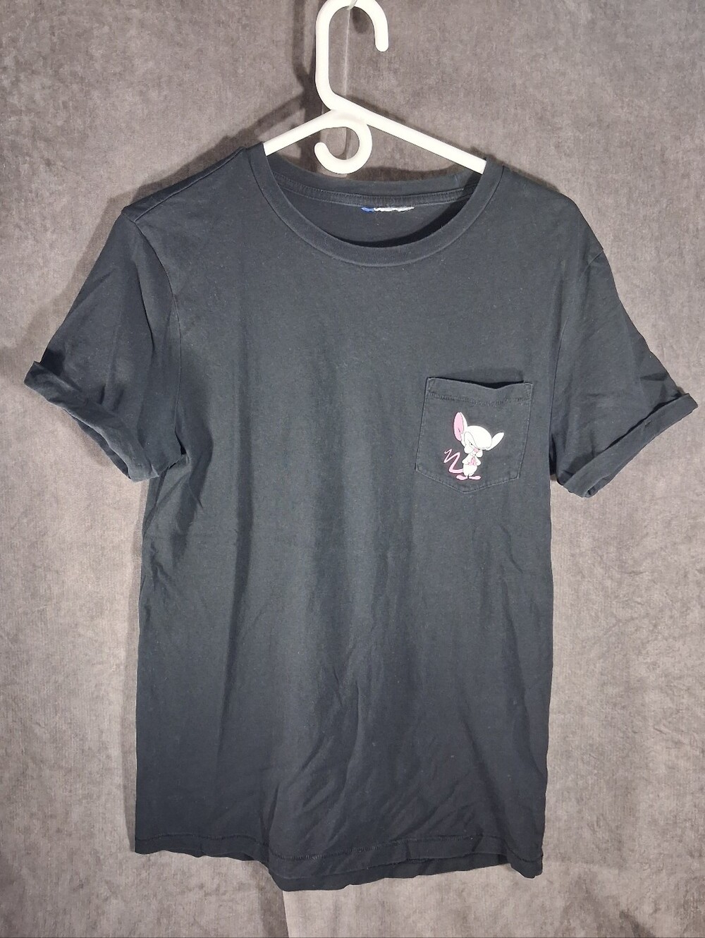 H&M Pinky and The Brain Take Over The World Black Graphic Tee Chest Pocket VG M